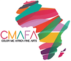 Colorful abstract map of Africa with the text "CMAFA Color Me Africa Fine Arts" on the left.
