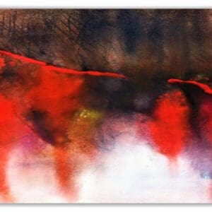 Abstract painting with red and black hues.