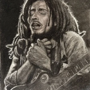 Musician passionately playing guitar, eyes closed.