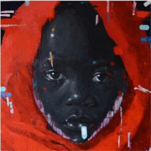 Portrait of a child in red hood.