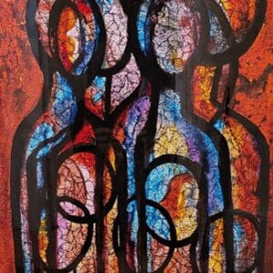 Abstract colorful figures with textured background.