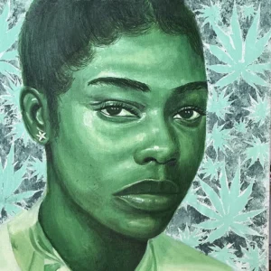 Portrait of a woman with green hues.