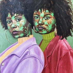 Two women with floral face art.
