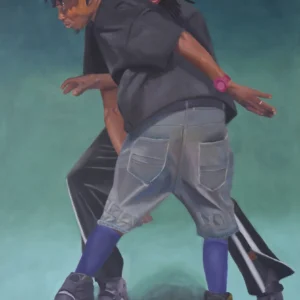 Two people rollerblading in dynamic pose.