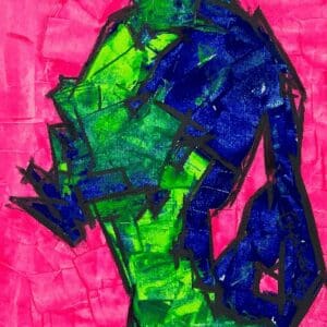 Abstract portrait with vibrant colors and textures.