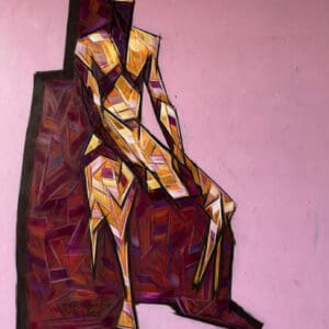 Abstract geometric figure on pink background.
