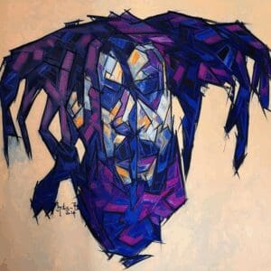 Abstract painting with geometric shapes and colors.