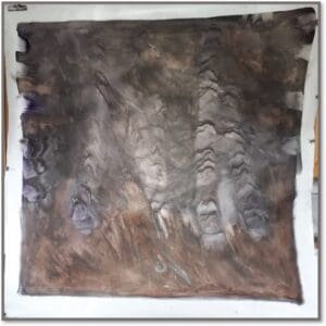 Abstract textured painting with earthy tones.