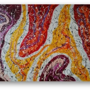 Abstract painting with swirling vibrant colors.