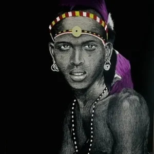 Portrait of person with traditional jewelry.